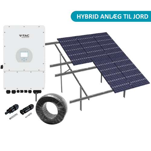 10kW komplett 3-fas hybrid solcellsanläggning - Markbaserad anläggning. DEYE hybrid växelriktare. Alu celler