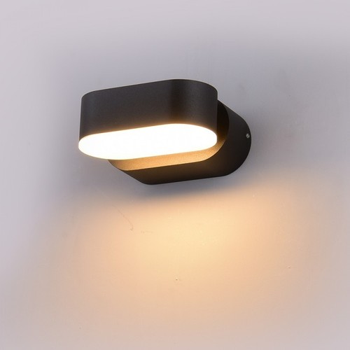 V-Tac 6W LED svart vägglampa - Oval, roterbar 350 grader, IP65 utomhusbruk, 230V, inkl. ljuskälla