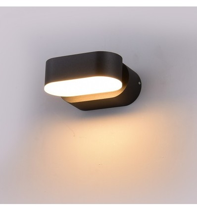 V-Tac 6W LED svart vägglampa - Oval, roterbar 350 grader, IP65 utomhusbruk, 230V, inkl. ljuskälla