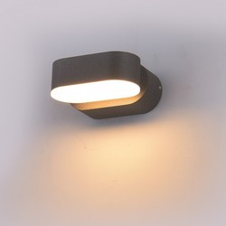 Vägglampor V-Tac 6W LED grå vägglampa - Oval, roterbar 350 grader, IP65 utomhusbruk, 230V, inkl. ljuskälla