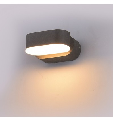 V-Tac 6W LED grå vägglampa - Oval, roterbar 350 grader, IP65 utomhusbruk, 230V, inkl. ljuskälla