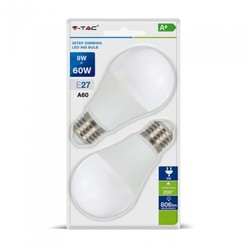 V-Tac 9W LED lampa - 3-steg dimbar, A60, on/off dimbar, E27