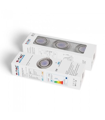 V-Tac 3-pak downlight med 5W ljuskälla - Stål front, komplettt med GU10 håller och LED spotter