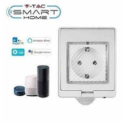  Lagertömning: V-Tac Smart Home vattentät Wifi kontaktströmbrytare - Fungerar med Google Home, Alexa och smartphones, 230V