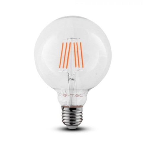 V-Tac 6W LED globlampa - Samsung LED chip, Filament, Ø12,5 cm, E27