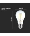 V-Tac 8W LED Lampa - Filament, A67, E27