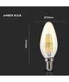 V-Tac 4W LED kronljus - Filament, amberfärgad, extra varm, E14