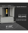 V-Tac 5W LED grå vägglampa - Kvadrat, justerbar spridning, IP65 utomhusbruk, 230V, inkl. ljuskälla