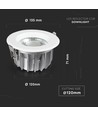 Outlet: V-Tac 10W LED downlight - Hål: Ø12 cm, Mål: Ø13.5 cm, 230V