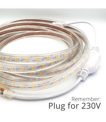 En rulle med 5 meter vattentät LED-strip som visar hur produkten levereras i fasta längder.